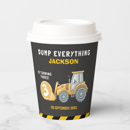 "Caution: Party Ahead! Construction Birthday 3 Papieren Bekers (Voorkant)