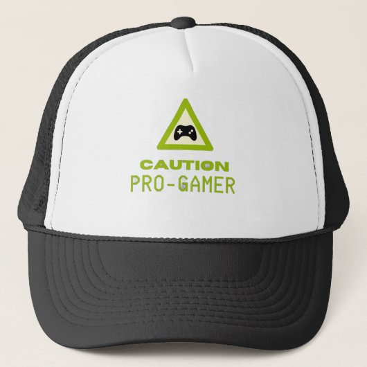 Caution Pro-Gamer Trucker Hat - Retro Gaming Style Trucker Pet (Voorkant)