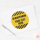 Caution stripes with any text round ronde sticker (Envelop)