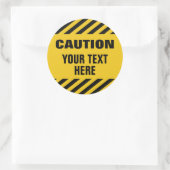 Caution stripes with any text round ronde sticker (Tas)