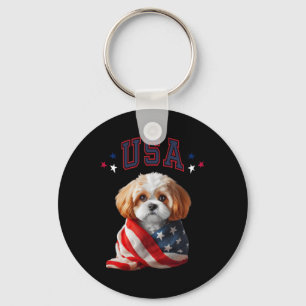 Cavachon Dog Verenigde Staten Patriottische Vlag M Sleutelhanger