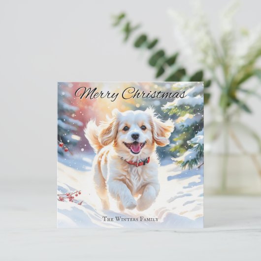 Cavachon Hond In Sneeuwkerst Feestdagenkaart (Staand voorkant)