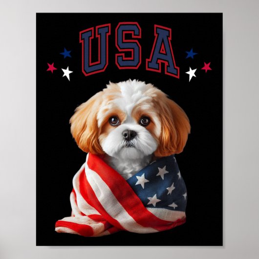 Cavachon hond Usa Amerika Patriottische Vlag Memor Poster (Voorkant)