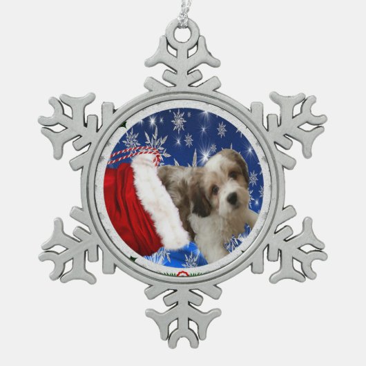Cavachon Ornament, kersthond Tin Sneeuwvlok Ornament (Voorkant)