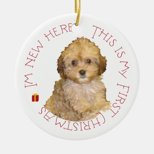 Cavachon Puppy Eerste Kerstmis Keramisch Ornament (Voorkant)