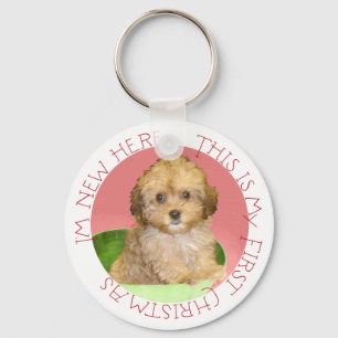 Cavachon Puppy Eerste Kerstmis Sleutelhanger