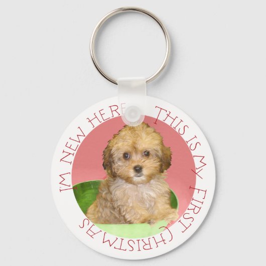 Cavachon Puppy Eerste Kerstmis Sleutelhanger (Voorkant)