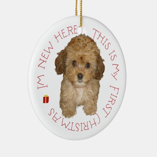 Cavachon Puppy First Kerstmis Keramisch Ornament (Rechts)