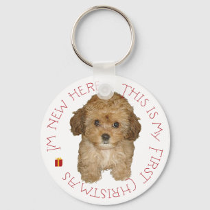 Cavachon Puppy First Kerstmis Sleutelhanger