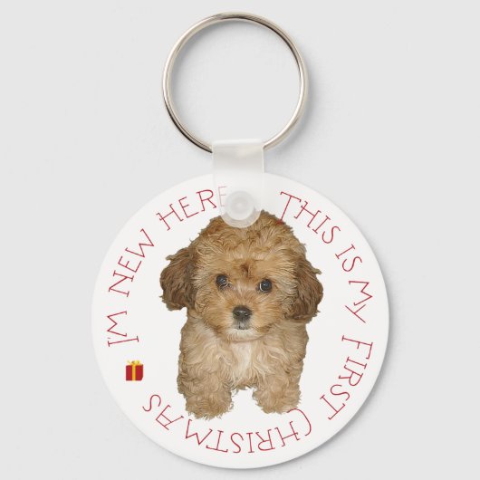 Cavachon Puppy First Kerstmis Sleutelhanger (Voorkant)