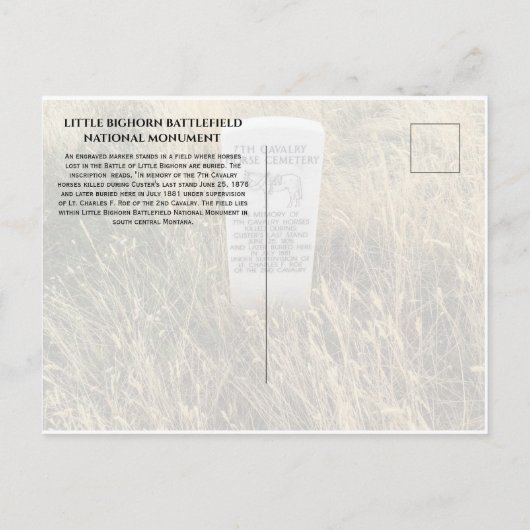 Cavalerie paarden begrafenis marker, Little Bighor Briefkaart (Achterkant)