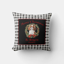 Cavalier Charles Christmas Gingham Familienaam Kussen