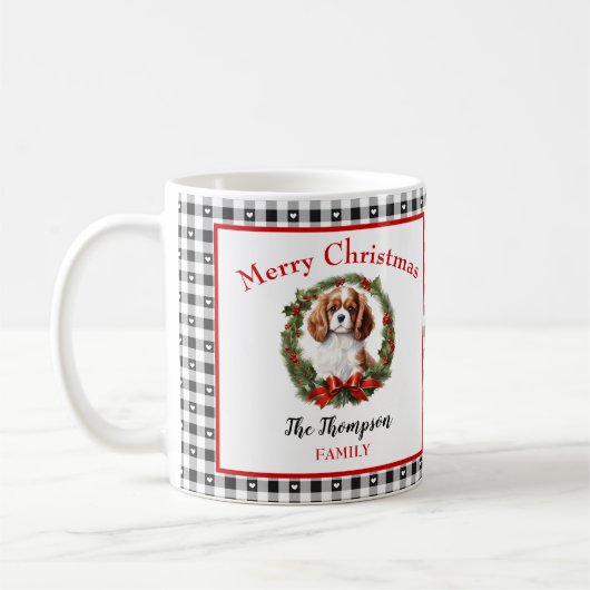 Cavalier Charles Hondennaam Gingham Kerst Mok (Links)