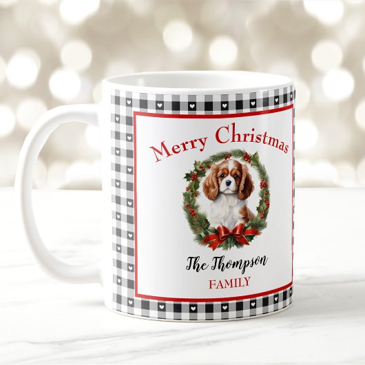 Cavalier Charles Hondennaam Gingham Kerst Mok