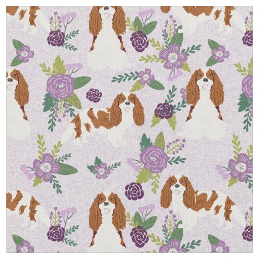 cavalier kc spaniel dog lavender florals stof (Close Up)