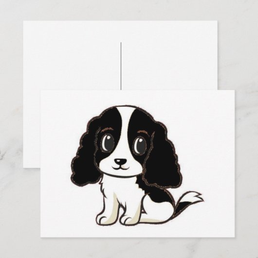 cavalier kcs zwarte en witte cartoon briefkaart (Voorkant / Achterkant)