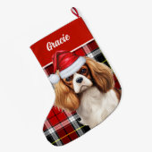 Cavalier Kind Charles Holiday Plaid Gepersonalisee Grote Kerstsok (Achterkant (Hangend))