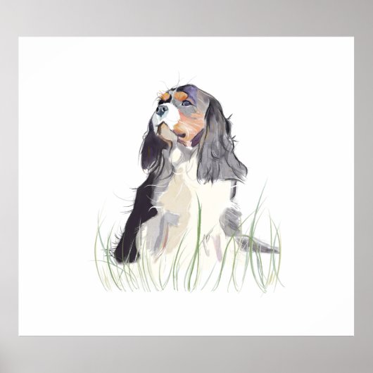 Cavalier King Aquarel Muur Kunst Poster (Voorkant)