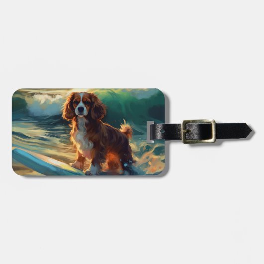 Cavalier King Beach Surfen Schilderij Bagagelabel (Voorkant horizontaal)
