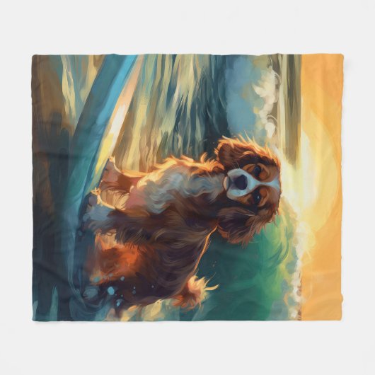 Cavalier King Beach Surfen Schilderij Fleece Deken (Voorkant (Horizontaal))