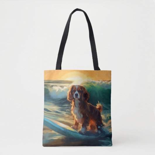 Cavalier King Beach Surfen Schilderij Tote Bag (Voorkant)