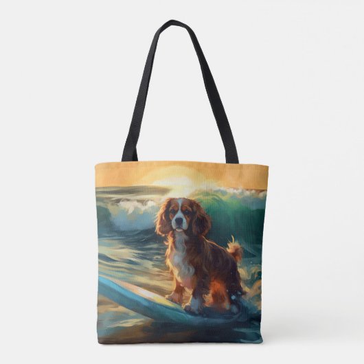 Cavalier King Beach Surfen Schilderij Tote Bag (Achterkant)