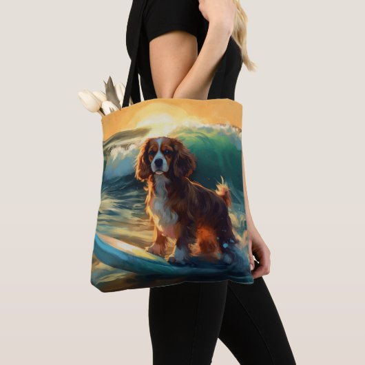 Cavalier King Beach Surfen Schilderij Tote Bag (Dichtbij)