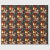 Cavalier King Charles bij de Haard Kerstmis Cadeaupapier (Vlak)