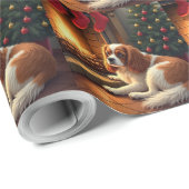 Cavalier King Charles bij de Haard Kerstmis Cadeaupapier (Rol Hoek)