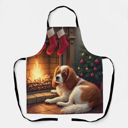 Cavalier King Charles bij de Haard Kerstmis Schort (Voorkant)