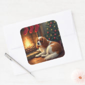 Cavalier King Charles bij de Haard Kerstmis Vierkante Sticker (Envelop)