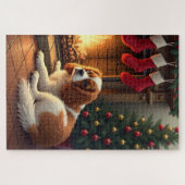 Cavalier King Charles bij de open haard Kerstmis Legpuzzel (Horizontaal)