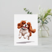 Cavalier King Charles blij speels plezier springen Folie Feestdagen Briefkaart (Staand Voorkant)