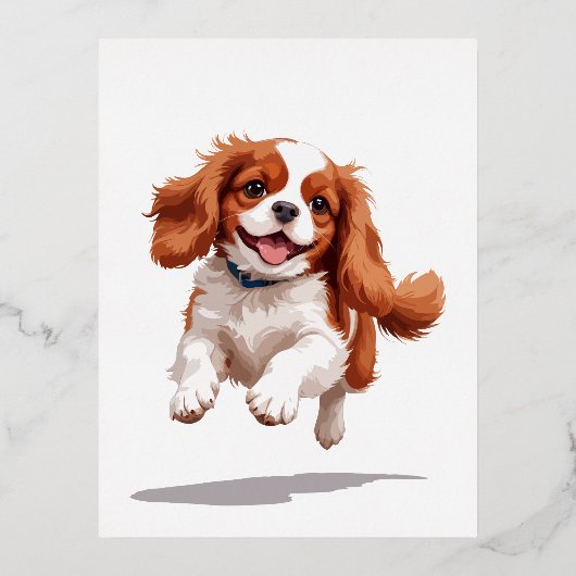 Cavalier King Charles blij speels plezier springen Folie Feestdagen Briefkaart (Voorkant)