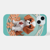 Cavalier King Charles Bloemen Papier Snijkunst iPhone 15 Case (Achterkant horizontaal)