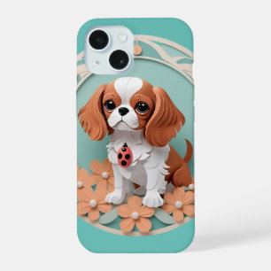 Cavalier King Charles Bloemen Papier Snijkunst iPhone 15 Case