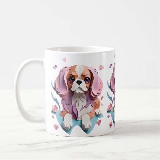 Cavalier King Charles Bloemen Papier Snijkunst Koffiemok (Links)