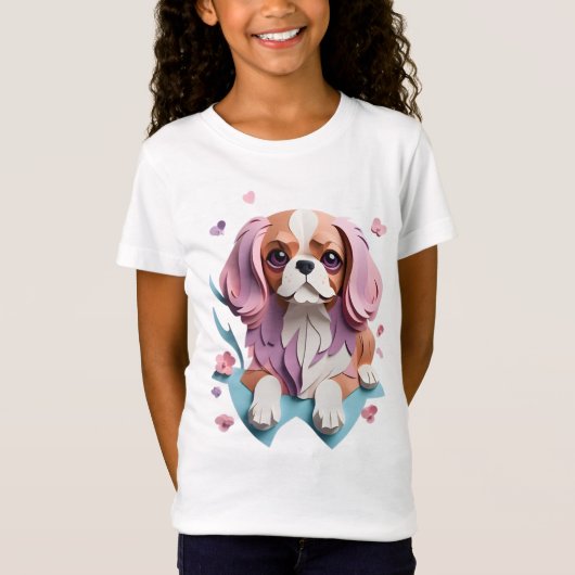 Cavalier King Charles Bloemen Papier Snijkunst T-shirt (Voorkant)