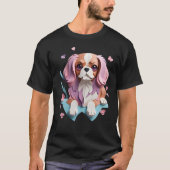 Cavalier King Charles Bloemen Papier Snijkunst T-shirt (Voorkant)