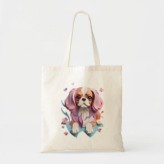 Cavalier King Charles Bloemen Papier Snijkunst Tote Bag (Voorkant)