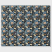 Cavalier King Charles Bloemendesign Blauw Cadeaupapier (Vlak)
