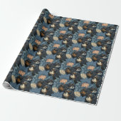 Cavalier King Charles Bloemendesign Blauw Cadeaupapier (Uitgerold)