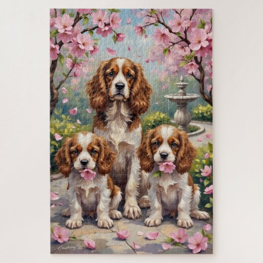 Cavalier King Charles Bloesemtuintuin Kunst Legpuzzel (Verticaal)