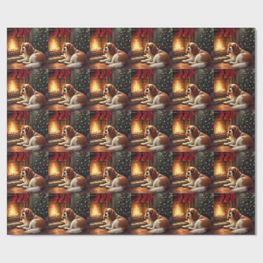 Cavalier King Charles by the Fireplace Christmas Cadeaupapier (Vlak)