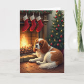 Cavalier King Charles by the Fireplace Christmas Kaart (Voorkant)