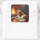Cavalier King Charles by the Fireplace Christmas Vierkante Sticker (Tas)