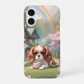 Cavalier King Charles Cherry Bloesems met Regenboo iPhone 16 Hoesje