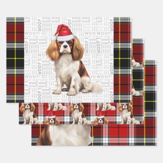 Cavalier King Charles Christmas Dog Holiday Plaid Inpakpapier Vel (Set)