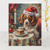 Cavalier King Charles Christmas Pudding Tea Party  Kaart (Gele Bloem)