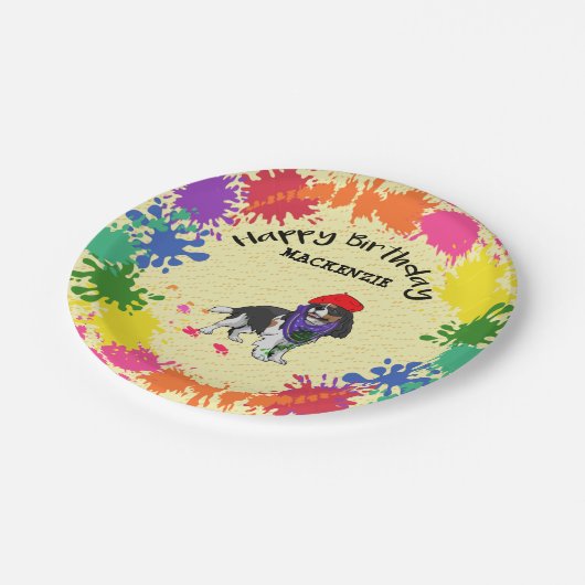Cavalier King Charles Dog Art Birthday Party      Papieren Bordje (Gekanteld)